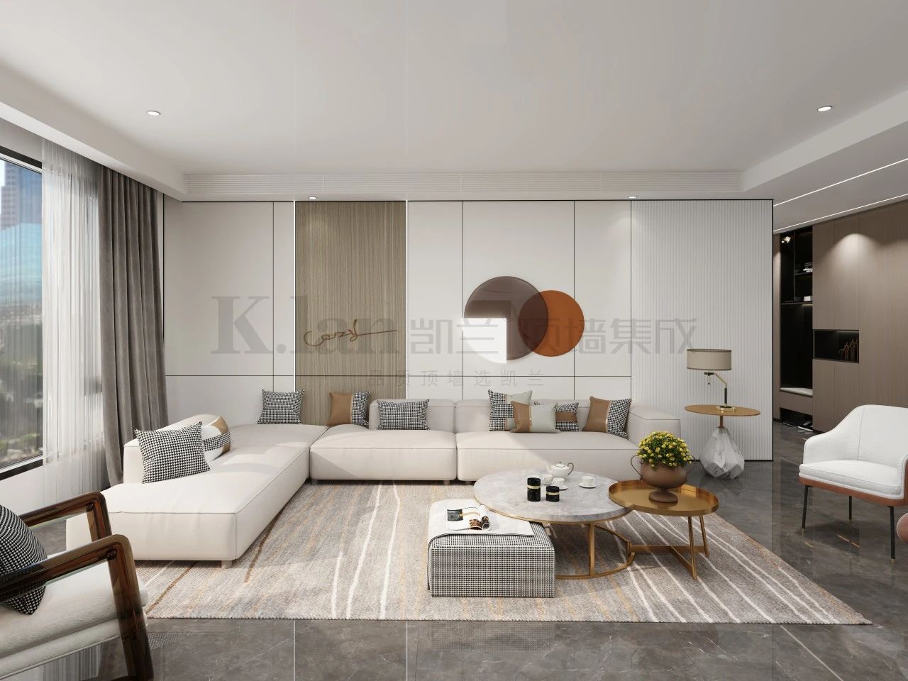 輕奢實(shí)心大板現(xiàn)代凱蘭背景墻沙發(fā)背景